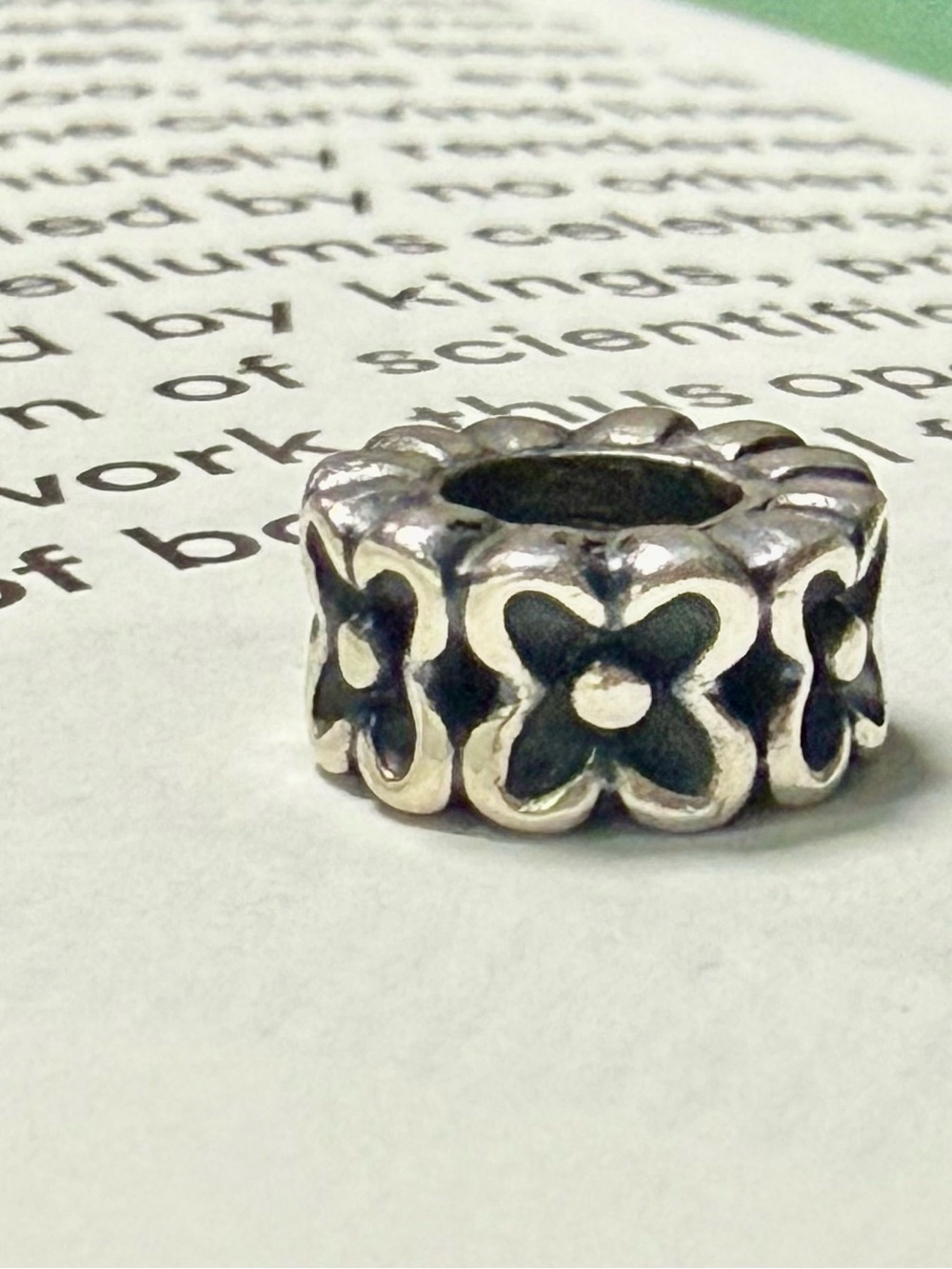 Pandora Silver Floral Spacer Charm - Black & Silver